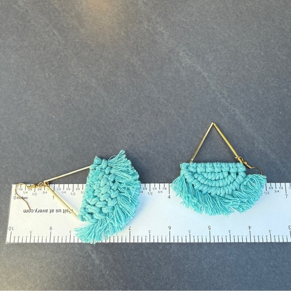 Macrame Crochet Blue Fringe Earrings - Picture 3 of 8